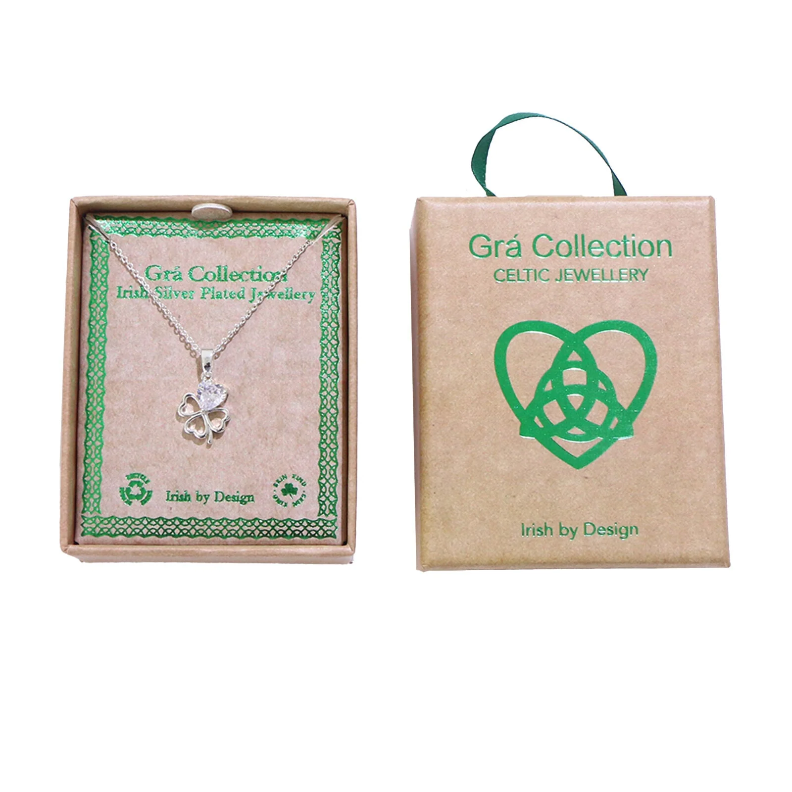 Grá Collection Silver Plated 1 Clear Cubic Zirconia Stones Clover Necklace - Image 3