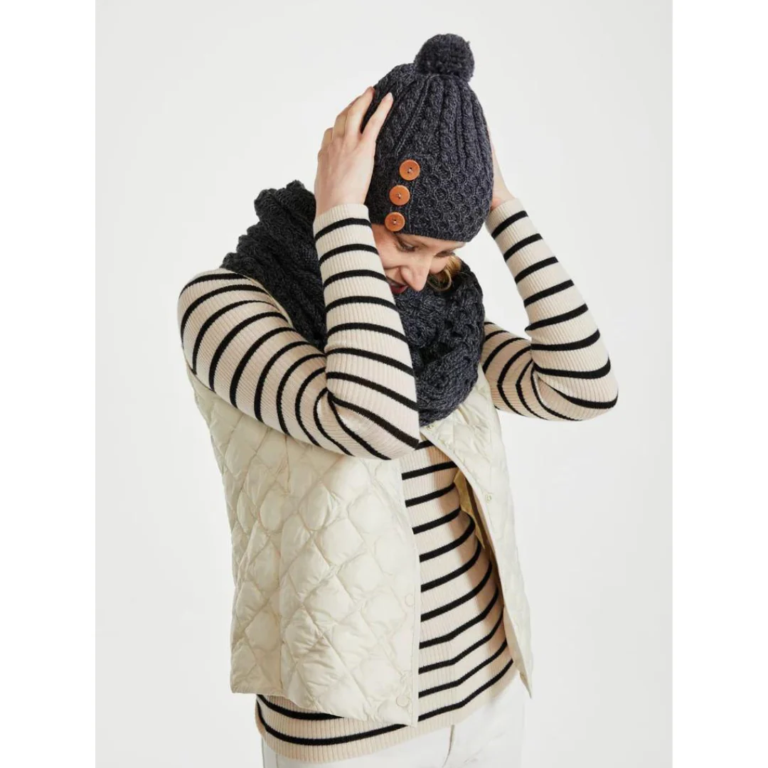 Ladies Aran Bauble Grey Hat - Image 3