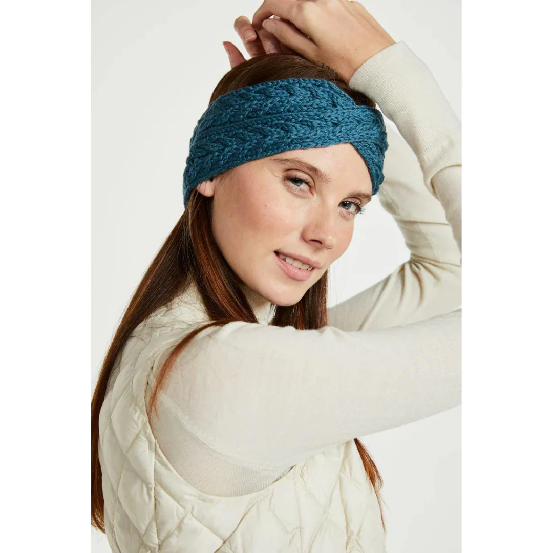 Ladies Super Soft Merino Wool Teal Crossover Headband - Image 3