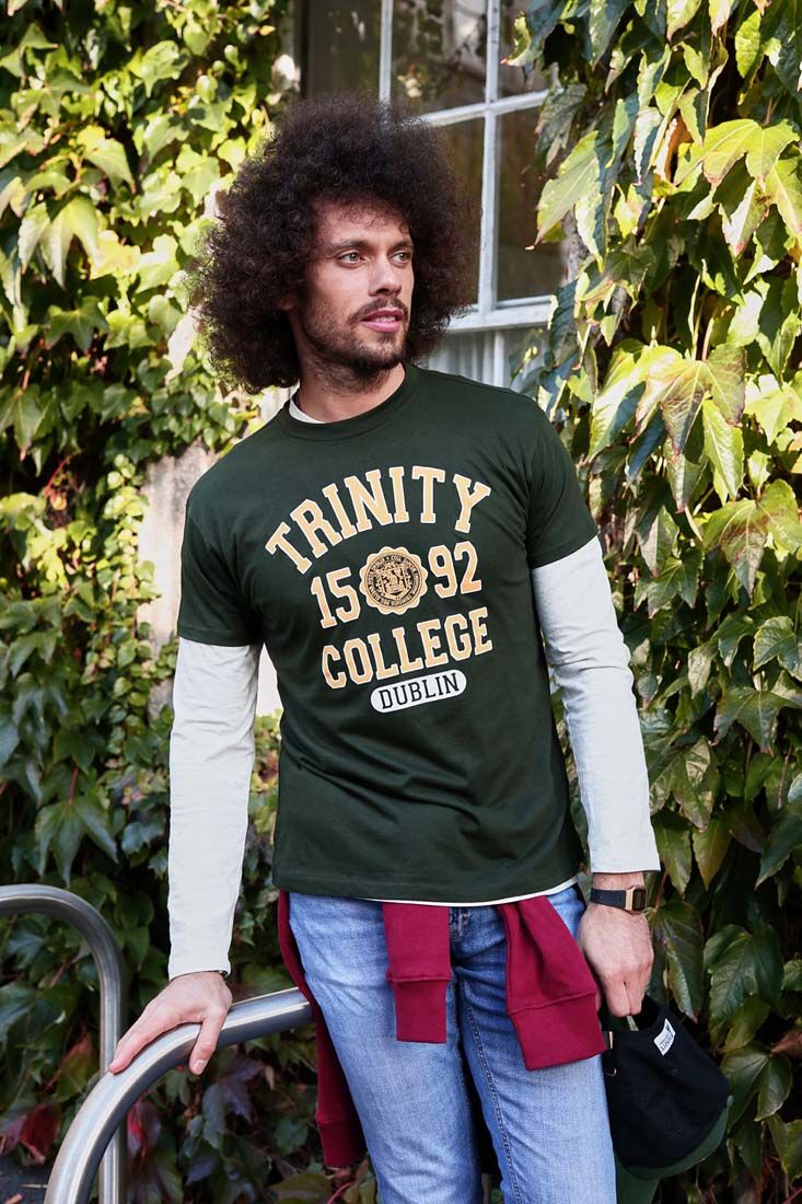 Trinity College Dublin Varsity Bottle Green and Yellow Print T-Shirt - Image 4